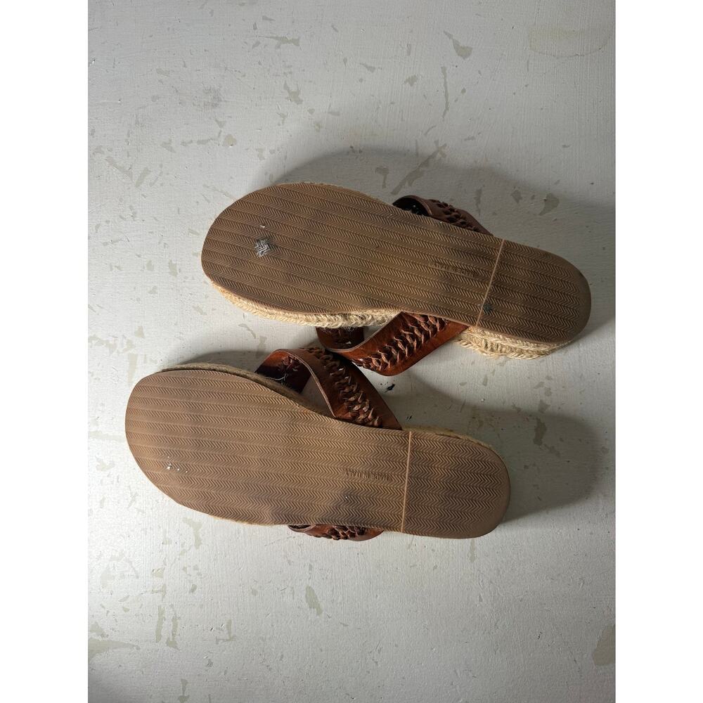 Ralph Lauren Brown Leather Jute Espadrille Thong Sandals Italy Blue Label 8.5 B - Picture 6 of 8